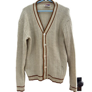 VTG Snowdrift Cardigan Tennis Sweater Men L Cable Knit Varsity Preppy Ivy Taiwan